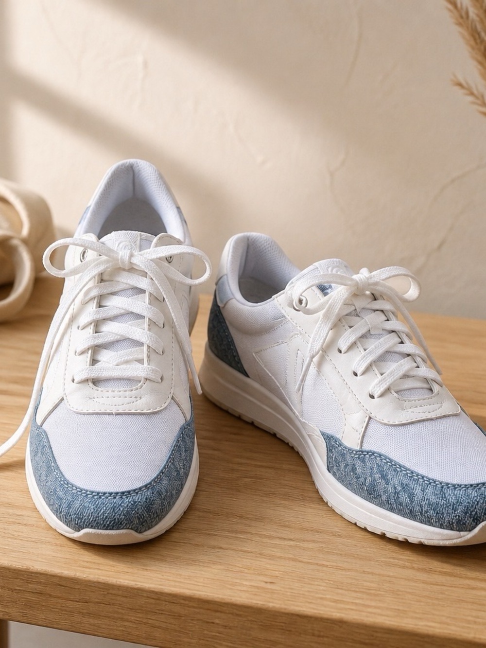Michael Kors White & Light Blue Lace-Up Sneakers